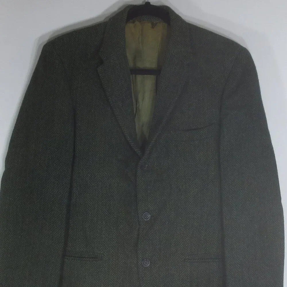 Perth Ltd Jacket Green Vintage Scottish Wool Harris Tweed Lined Blazer Size 42R